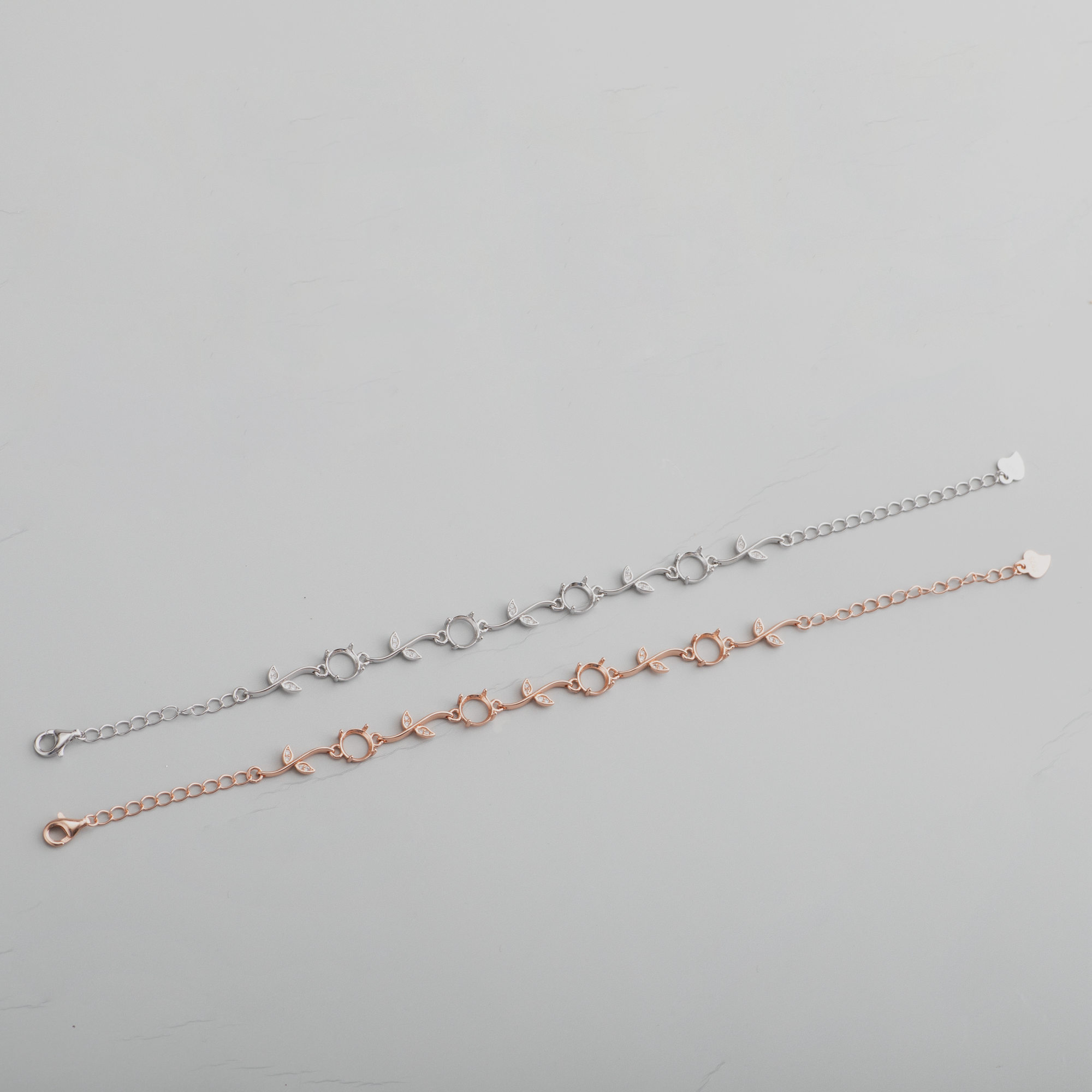 1Pcs 6MM 4 Stones Flower Leaf Solid 925 Sterling Silver Rose Gold Round 4 Prongs Gemstone DIY Bracelet Prong Bezel Settings 1900219 - Click Image to Close